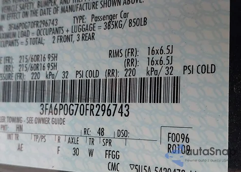 2015 Ford Fusion S из США, поврежденный, VIN 3FA6P0G70FR296743